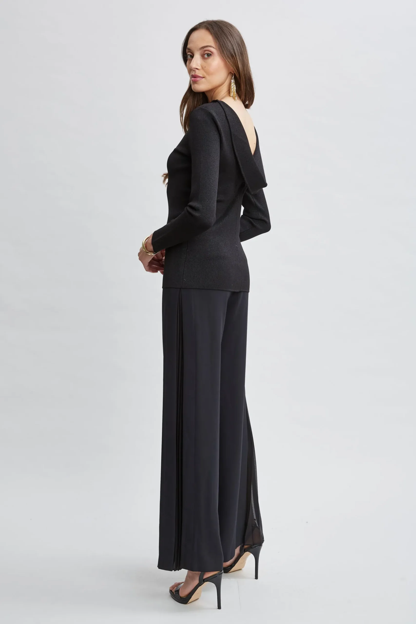 Elie Tahari Draped Chain Lurex Sweater- Tops & Sweaters