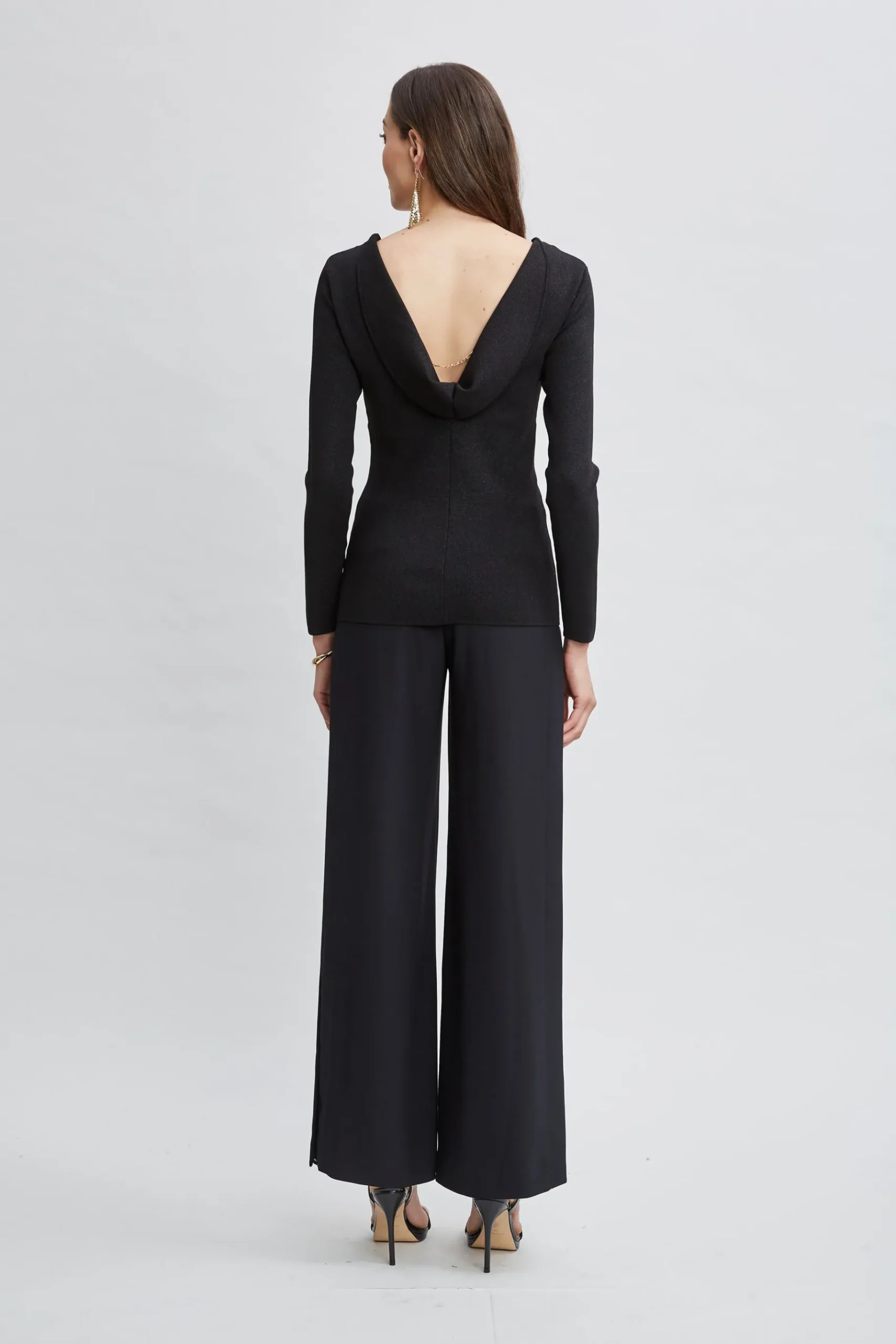 Elie Tahari Draped Chain Lurex Sweater- Tops & Sweaters