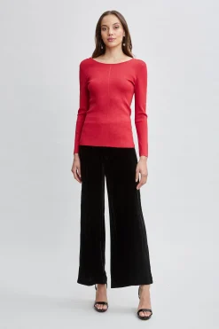 Elie Tahari Draped Chain Lurex Sweater- Tops & Sweaters