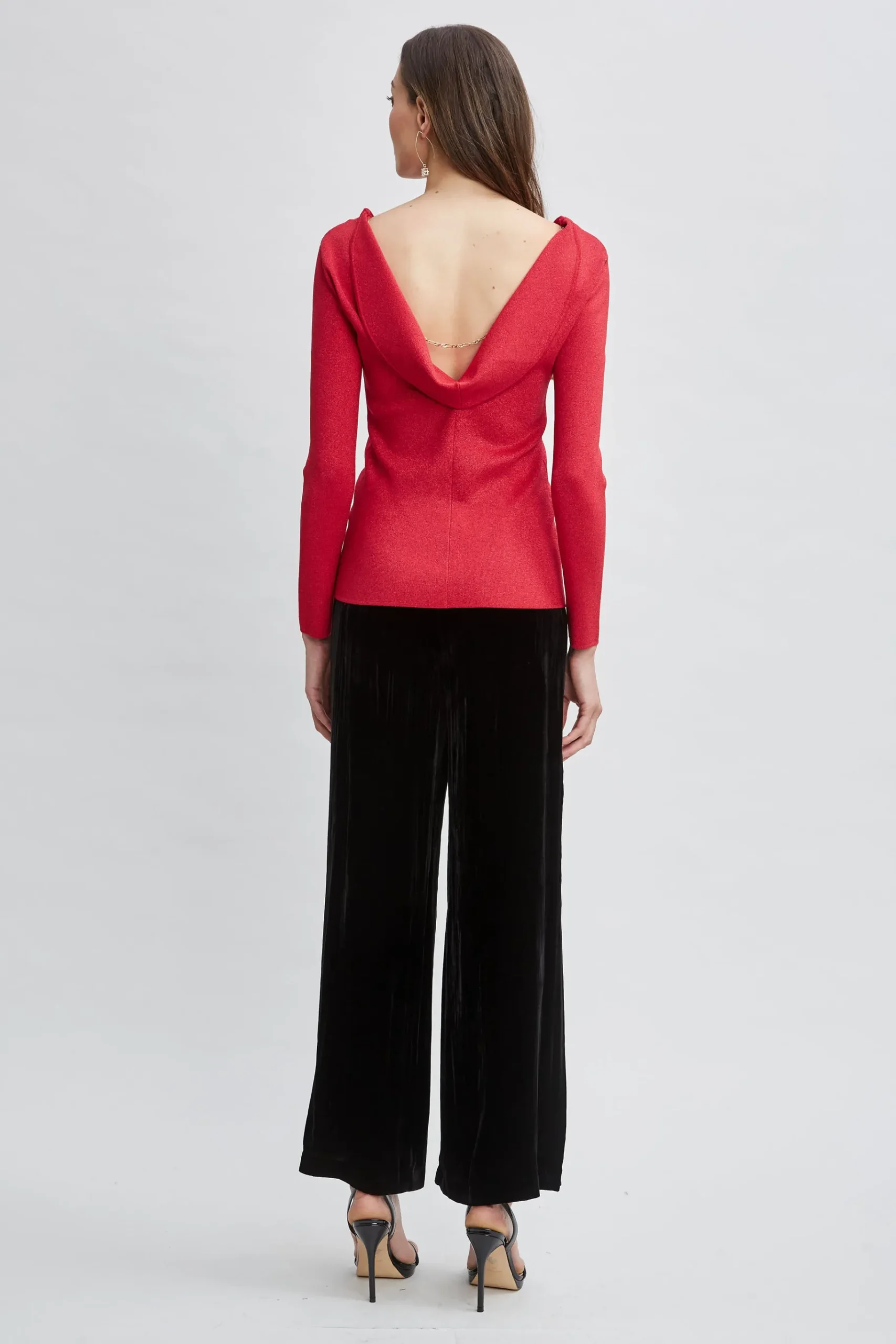 Elie Tahari Draped Chain Lurex Sweater- Tops & Sweaters