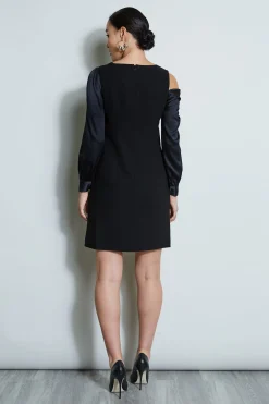Elie Tahari Draped Satin Shoulder Dress- Dresses & Jumpsuits|Long Sleeve Dresses