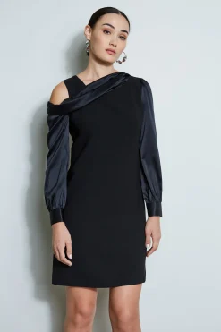 Elie Tahari Draped Satin Shoulder Dress- Dresses & Jumpsuits|Long Sleeve Dresses