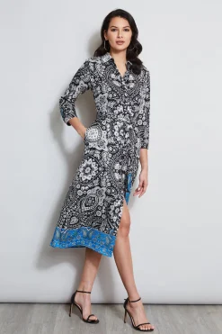 Elie Tahari Eclipse Scarf Print Shirt Dress- Dresses & Jumpsuits|Midi Dresses