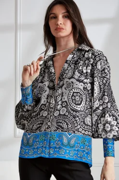 Elie Tahari Eclipse Scarf Print Shirt- Tops & Sweaters