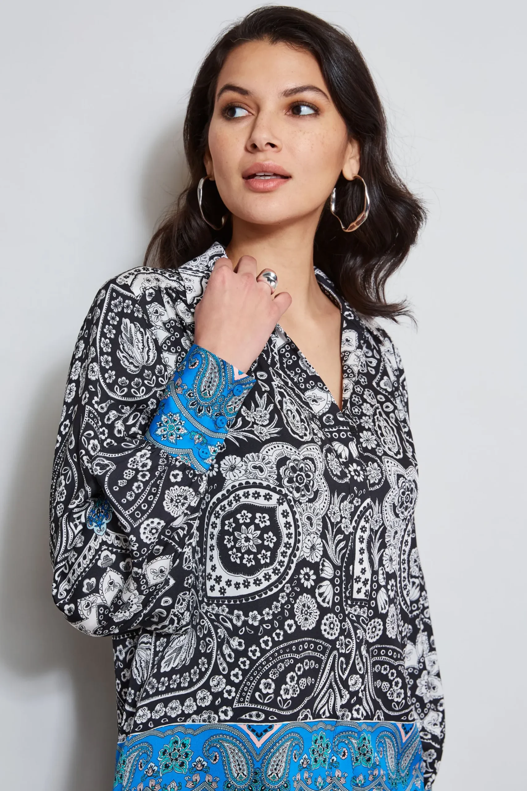 Elie Tahari Eclipse Scarf Print Shirt- Tops & Sweaters