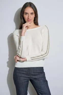 Elie Tahari Embellished Merino Cashmere Sweater- Tops & Sweaters