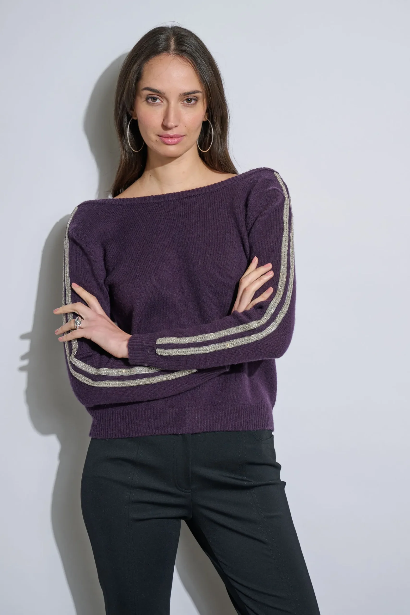 Elie Tahari Embellished Merino Cashmere Sweater- Tops & Sweaters