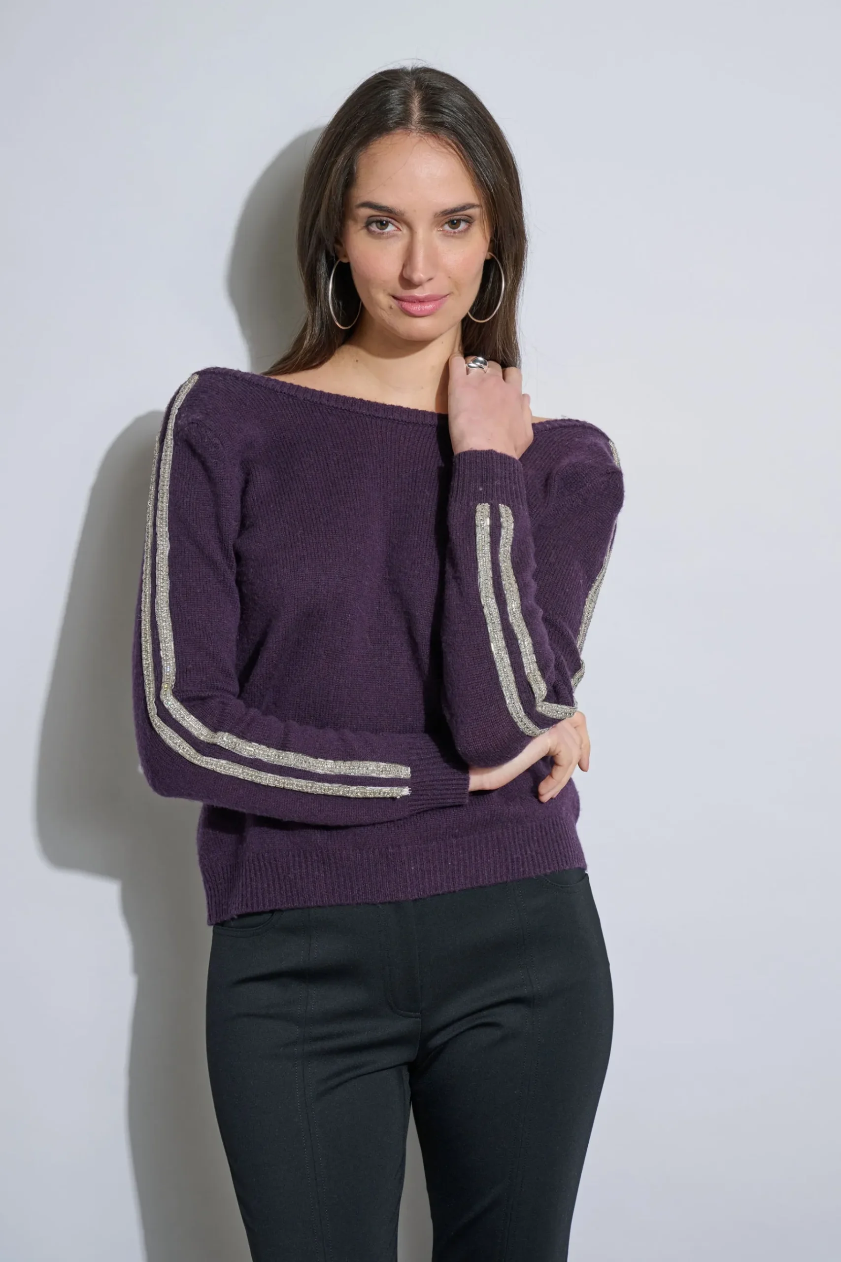 Elie Tahari Embellished Merino Cashmere Sweater- Tops & Sweaters