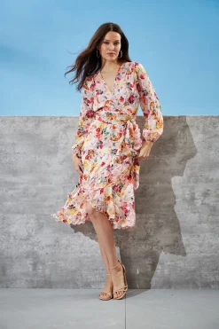 Elie Tahari Embroidered Floral Wrap Dress- Dresses & Jumpsuits|Long Sleeve Dresses