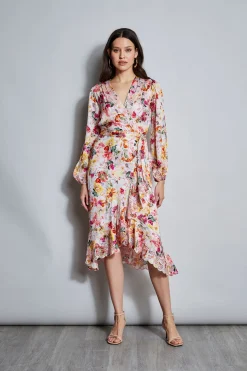 Elie Tahari Embroidered Floral Wrap Dress- Dresses & Jumpsuits|Long Sleeve Dresses