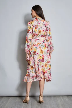 Elie Tahari Embroidered Floral Wrap Dress- Dresses & Jumpsuits|Long Sleeve Dresses