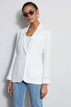 Elie Tahari Embroidered Linen Blazer- Jackets & Blazers