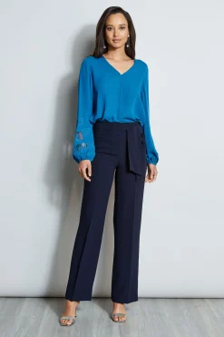 Elie Tahari Embroidered Long Sleeve Shirt- Tops & Sweaters