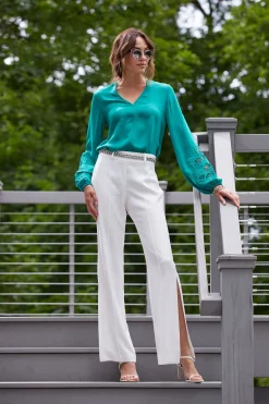 Elie Tahari Embroidered Long Sleeve Shirt- Tops & Sweaters