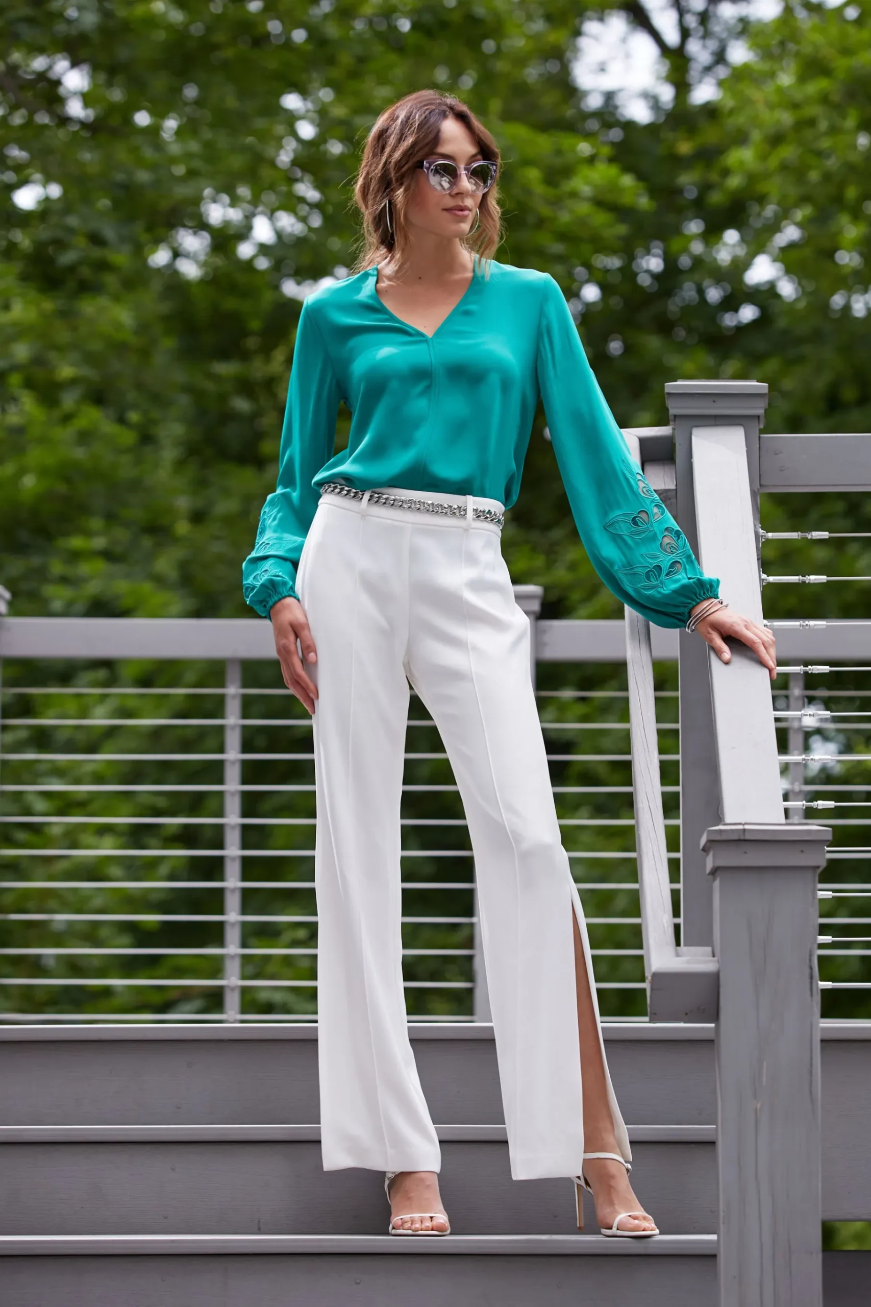 Elie Tahari Embroidered Long Sleeve Shirt- Tops & Sweaters