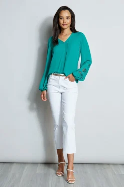 Elie Tahari Embroidered Long Sleeve Shirt- Tops & Sweaters