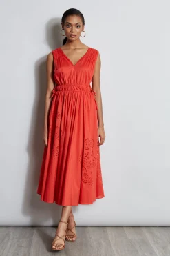 Elie Tahari Embroidered Midi Dress- Dresses & Jumpsuits|Sleeveless Dresses