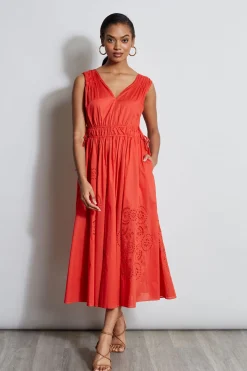 Elie Tahari Embroidered Midi Dress- Dresses & Jumpsuits|Sleeveless Dresses