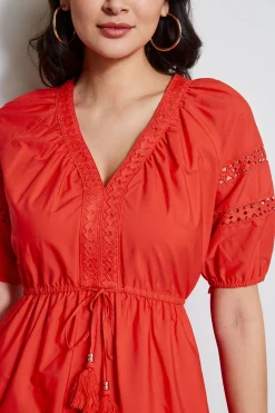 Elie Tahari Embroidered Short Sleeve Dress- Dresses & Jumpsuits|Short Sleeve Dresses