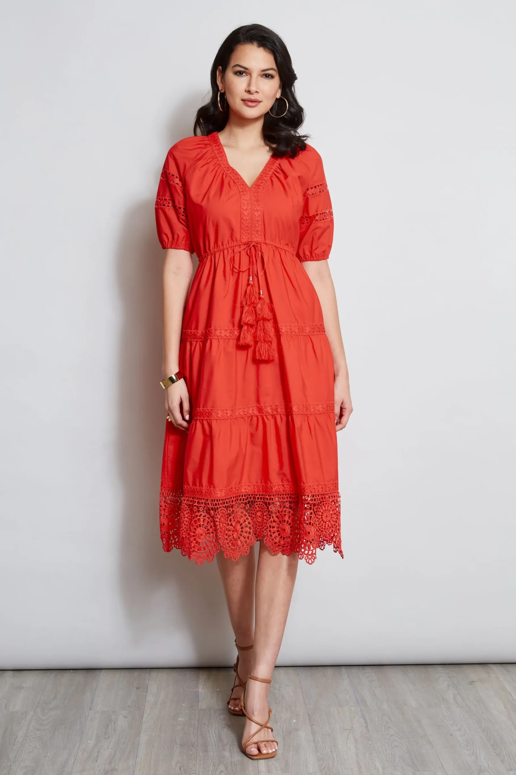 Elie Tahari Embroidered Short Sleeve Dress- Dresses & Jumpsuits|Short Sleeve Dresses