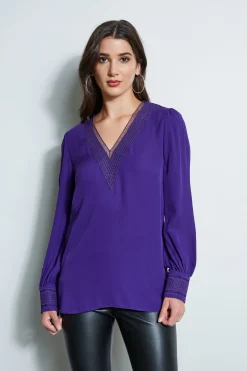Elie Tahari Embroidered Silk Shirt- Tops & Sweaters