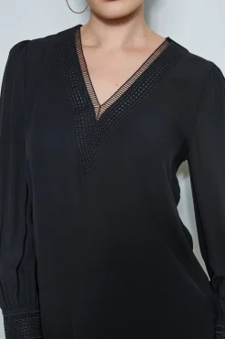 Elie Tahari Embroidered Silk Shirt- Tops & Sweaters