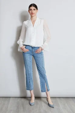 Elie Tahari Embroidered Sleeve Blouson Shirt- Tops & Sweaters