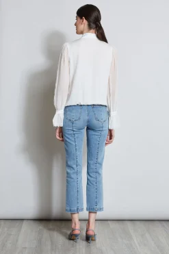 Elie Tahari Embroidered Sleeve Blouson Shirt- Tops & Sweaters