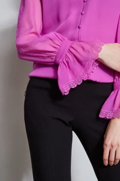 Elie Tahari Embroidered Sleeve Blouson Shirt- Tops & Sweaters