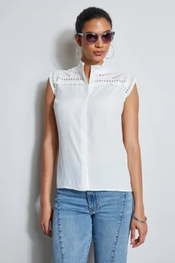 Elie Tahari Embroidered Sleeveless Shirt- Tops & Sweaters