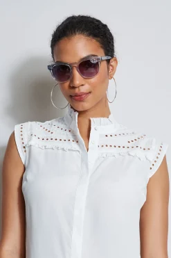 Elie Tahari Embroidered Sleeveless Shirt- Tops & Sweaters