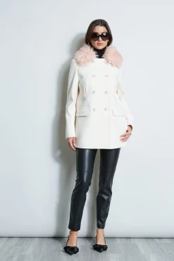 Elie Tahari Faux Fur Collar Peacoat- Coats
