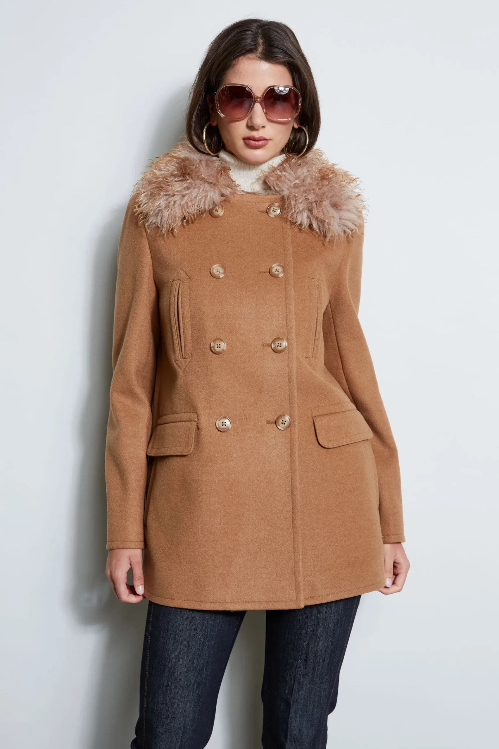 Elie Tahari Faux Fur Collar Peacoat- Coats
