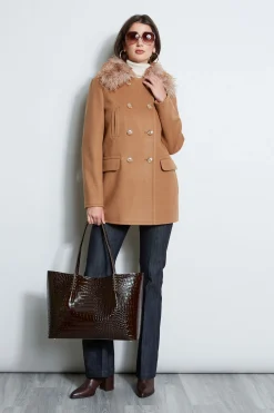 Elie Tahari Faux Fur Collar Peacoat- Coats