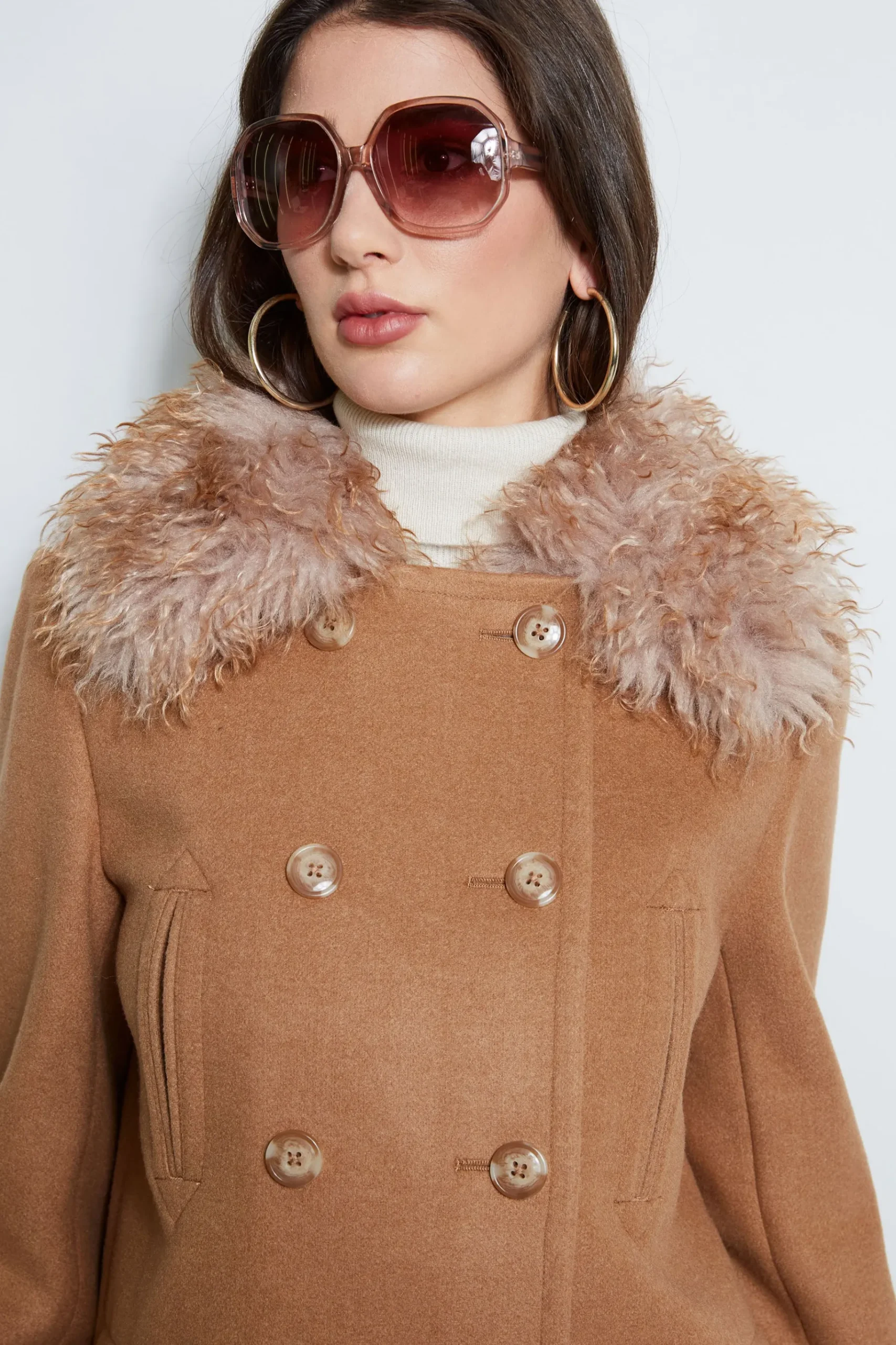 Elie Tahari Faux Fur Collar Peacoat- Coats