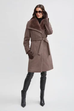 Elie Tahari Faux Fur Collar Wool Wrap Coat- Coats