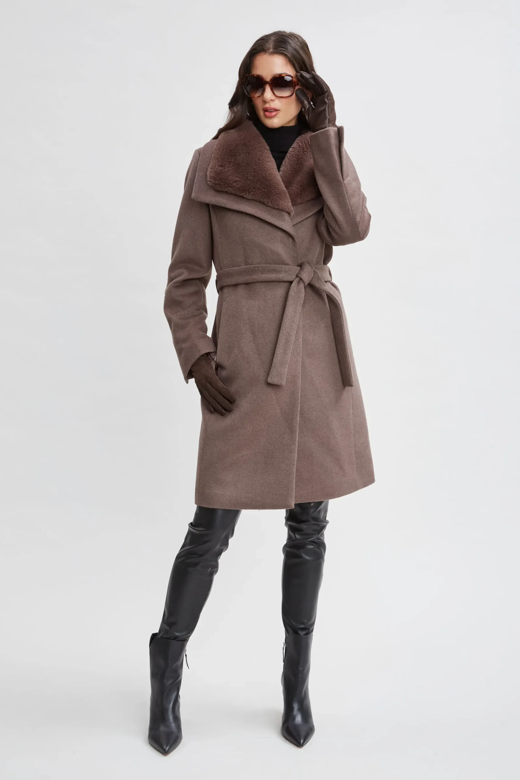 Elie Tahari Faux Fur Collar Wool Wrap Coat- Coats