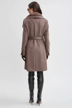Elie Tahari Faux Fur Collar Wool Wrap Coat- Coats