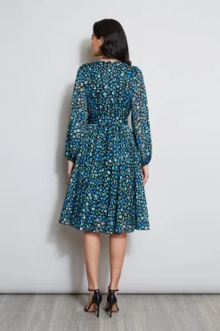 Elie Tahari Floral Long Sleeve Belted Dress- Dresses & Jumpsuits|Long Sleeve Dresses