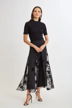 Elie Tahari Floral Satin Burnout Overlay Pant- Bottoms