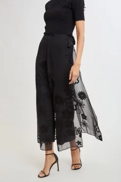 Elie Tahari Floral Satin Burnout Overlay Pant- Bottoms