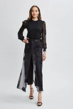 Elie Tahari Floral Satin Burnout Overlay Pant- Bottoms
