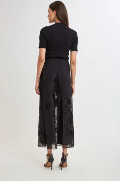 Elie Tahari Floral Satin Burnout Overlay Pant- Bottoms