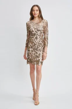 Elie Tahari Floral Sequin Long Sleeve Dress- Dresses & Jumpsuits