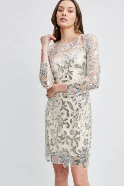 Elie Tahari Floral Sequin Long Sleeve Dress- Dresses & Jumpsuits