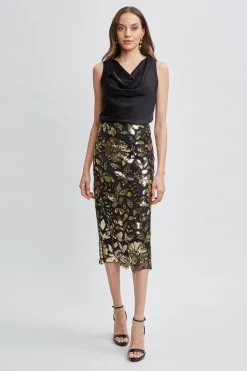 Elie Tahari Floral Sequin Midi Skirt- Bottoms