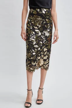Elie Tahari Floral Sequin Midi Skirt- Bottoms