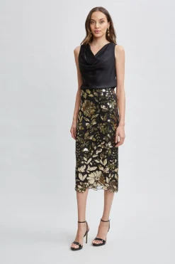 Elie Tahari Floral Sequin Midi Skirt- Bottoms