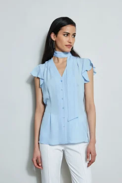 Elie Tahari Flutter Sleeve Tie Shirt- Tops & Sweaters