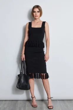 Elie Tahari Fringe Hem Knit Skirt- Bottoms